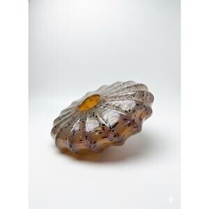 Fifth Avenue Crystal Art Glass Conch Shell Vase Amber Tortoise Iridescent